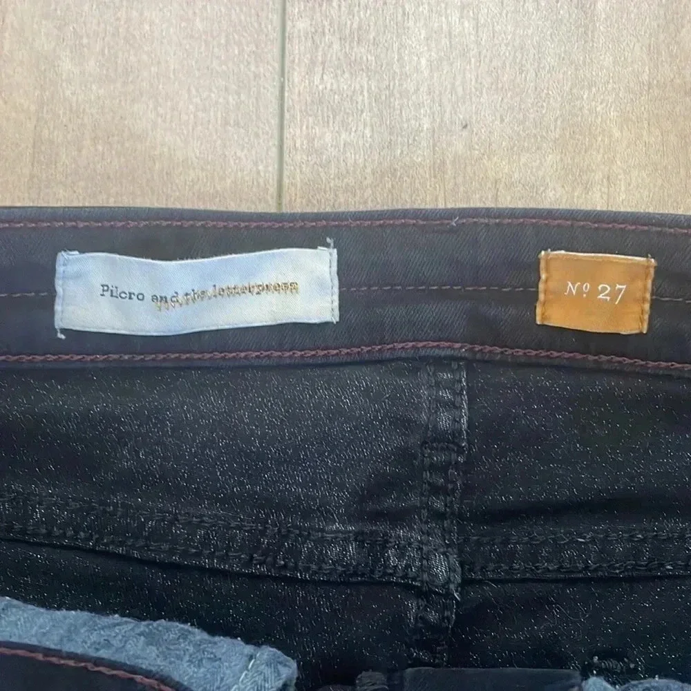 Anthro Pilcro and the Letterpress Skinny Moto Jeans Ankle Zipper Black Sz 27